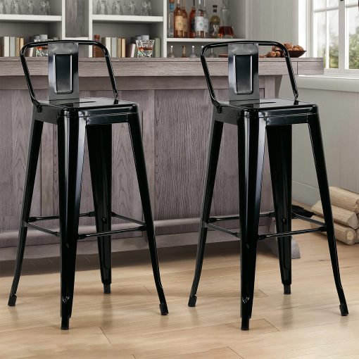 Glamour Home Barto Metal Barstools With Back, Black, Set Of 2 Barstools - Image 2