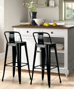 Glamour Home Barto Metal Barstools With Back, Black, Set Of 2 Barstools