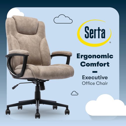 Serta® Comfort Eco Ergonomic Velvet Mid-Back Office Chair, Light Brown - Image 2