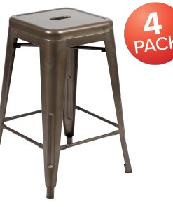 Flash Furniture 24″ Metal Counter-Height Bar Stools, Set Of 4 Bar Stools, Gunmetal 2