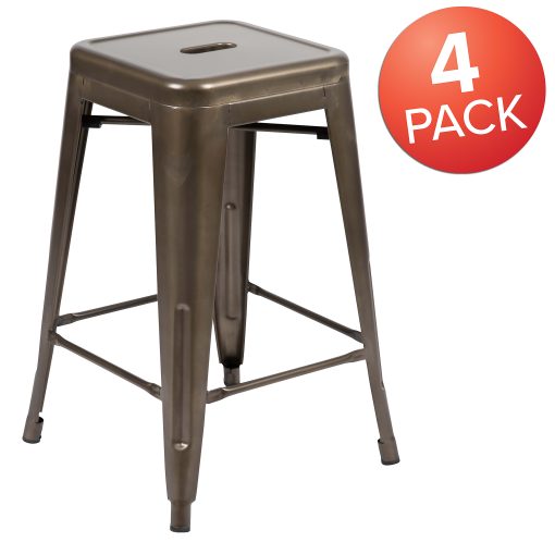 Flash Furniture 24" Metal Counter-Height Bar Stools, Set Of 4 Bar Stools, Gunmetal - Image 2