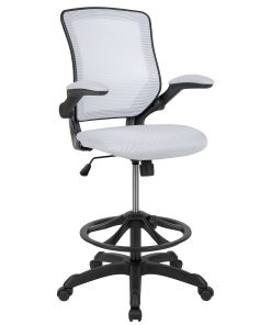 Flash Furniture Mid Back Mesh Ergonomic Drafting Chair with Adjustable Foot Ring and Flip-Up Arms, White 2