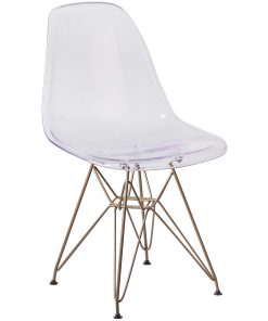 Flash Furniture Elon Series Polycarbonate Ghost Side Chair, Clear/Gold 2