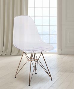 Flash Furniture Elon Series Polycarbonate Ghost Side Chair, Clear/Gold