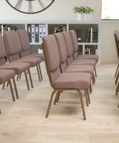 Flash Furniture HERCULES Series Stackable Church Chair, Brown Dot/Goldvein