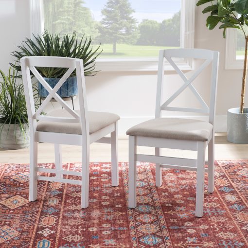 Linon Thames X-Back Dining Chairs, White/Beige, Set Of 2 Chairs - Image 2