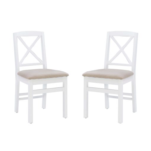 Linon Thames X-Back Dining Chairs, White/Beige, Set Of 2 Chairs
