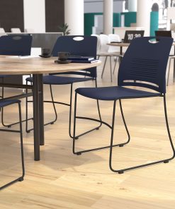 Flash Furniture HERCULES Commercial Grade 660-lb Capacity Plastic Stack Chair With Carrying Handle, Navy/Black