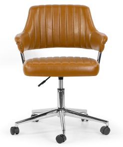 Glamour Home Avery Ergonomic Faux Leather Mid-Back Adjustable-Height Swivel Task Chair, Brown/Chrome 2