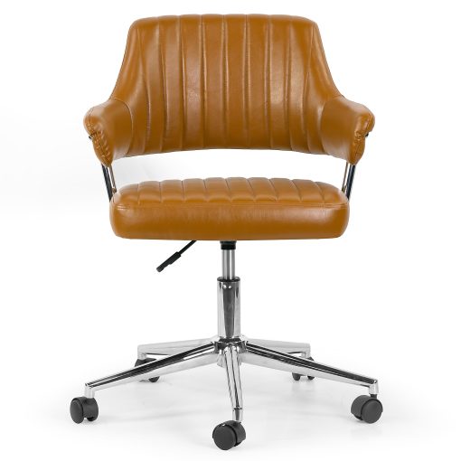Glamour Home Avery Ergonomic Faux Leather Mid-Back Adjustable-Height Swivel Task Chair, Brown/Chrome - Image 2