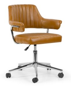 Glamour Home Avery Ergonomic Faux Leather Mid-Back Adjustable-Height Swivel Task Chair, Brown/Chrome