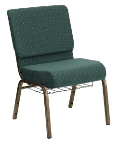 Flash Furniture HERCULES Series Church Chair With Book Rack, Hunter Green Dot/Gold Vein 2
