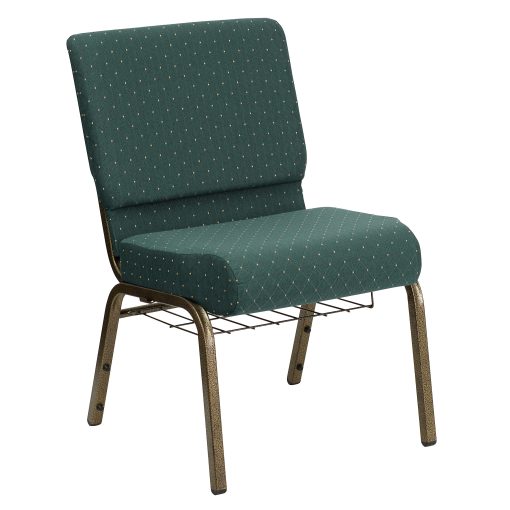 Flash Furniture HERCULES Series Church Chair With Book Rack, Hunter Green Dot/Gold Vein - Image 2