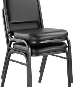 National Public Seating Dome-Back Padded Vinyl Seat, Stacking Banquet Chair, 16″ Seat Width, Black Seat/Black Frame, Quantity: 2 2