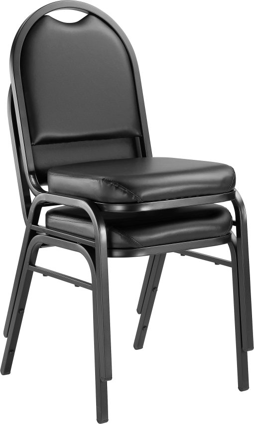 National Public Seating Dome-Back Padded Vinyl Seat, Stacking Banquet Chair, 16" Seat Width, Black Seat/Black Frame, Quantity: 2 - Image 2