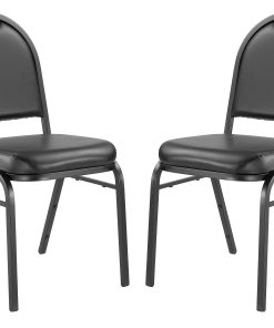 National Public Seating Dome-Back Padded Vinyl Seat, Stacking Banquet Chair, 16" Seat Width, Black Seat/Black Frame, Quantity: 2