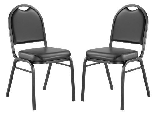 National Public Seating Dome-Back Padded Vinyl Seat, Stacking Banquet Chair, 16" Seat Width, Black Seat/Black Frame, Quantity: 2