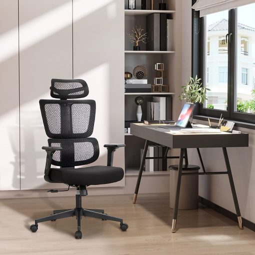 ALPHA HOME Adjustable Ergonomic Mesh High-Back Office Task Chair, Black - Image 2