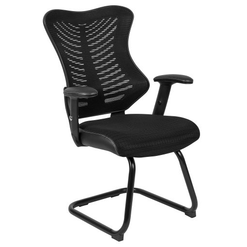Flash Furniture Designer Mesh Sled Base Side Reception Chair with Adjustable Arms, Black - Image 2