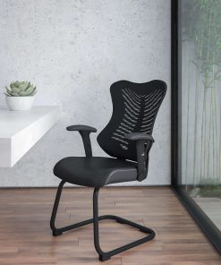 Flash Furniture Designer Mesh Sled Base Side Reception Chair with Adjustable Arms, Black