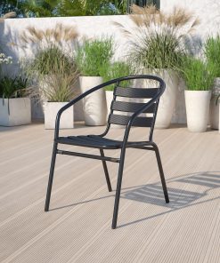 Flash Furniture Metal Slat-Back Restaurant Stack Chair, 28-1/2"H x 21-1/2"W x 24"D, Black