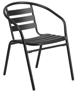 Flash Furniture Metal Slat-Back Restaurant Stack Chair, 28-1/2″H x 21-1/2″W x 24″D, Black 2