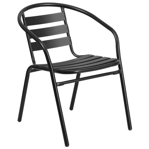 Flash Furniture Metal Slat-Back Restaurant Stack Chair, 28-1/2"H x 21-1/2"W x 24"D, Black - Image 2