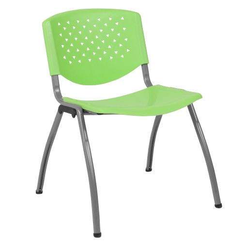 Flash Furniture HERCULES Series Plastic Stack Chair With Titanium Frame, Green/Gray - Image 2