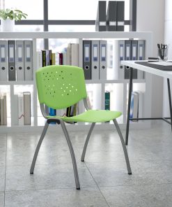 Flash Furniture HERCULES Series Plastic Stack Chair With Titanium Frame, Green/Gray
