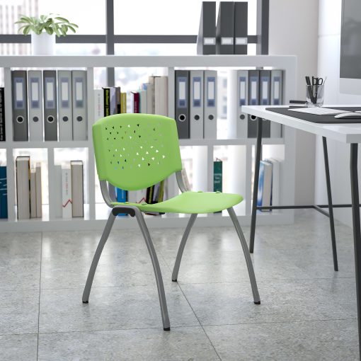 Flash Furniture HERCULES Series Plastic Stack Chair With Titanium Frame, Green/Gray