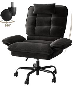 Bestier Ergonomic Velvet High-Back Swivel Executive Office Chair With Adjustable Padded Arms And Padded Headrest, Black 2