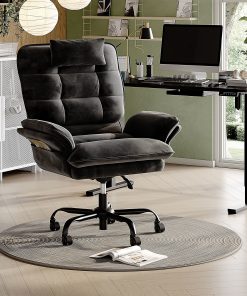 Bestier Ergonomic Velvet High-Back Swivel Executive Office Chair With Adjustable Padded Arms And Padded Headrest, Black