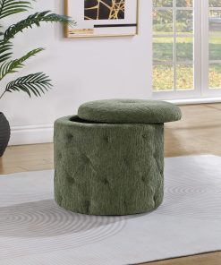Office Star Erindale Round Storage Ottoman, 18”H x 18-1/2”W x 18-1/2”D, Pine 2