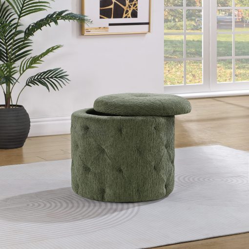 Office Star Erindale Round Storage Ottoman, 18”H x 18-1/2”W x 18-1/2”D, Pine - Image 2