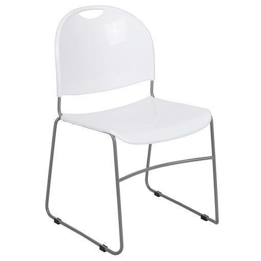 Flash Furniture HERCULES Plastic Ultra-Compact Stack Chair, White/Silver - Image 2