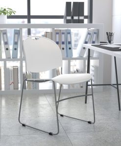 Flash Furniture HERCULES Plastic Ultra-Compact Stack Chair, White/Silver