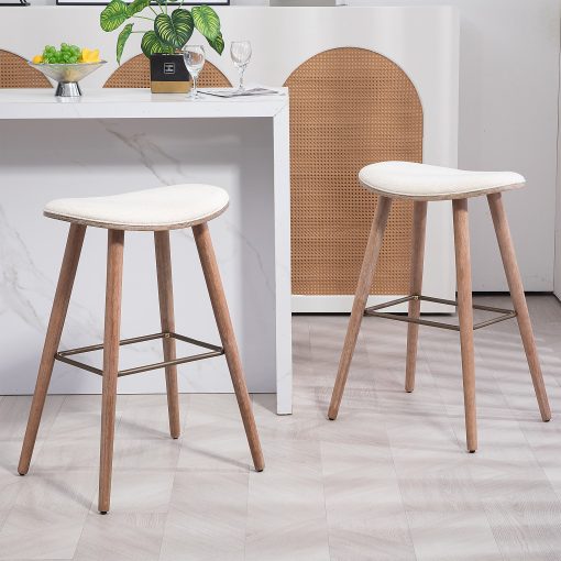 Glamour Home Beatriz Fabric Barstools, Beige/Brown, Set Of 2 Barstools