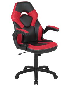 Flash Furniture X10 Ergonomic LeatherSoft™ Faux Leather High-Back Racing Gaming Chair With Flip-Up Arms, Red/Black 2