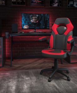 Flash Furniture X10 Ergonomic LeatherSoft™ Faux Leather High-Back Racing Gaming Chair With Flip-Up Arms, Red/Black