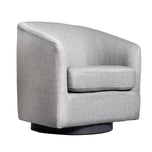 Flash Furniture Landon Club Style Commercial Barrel Accent Armchair with 360 Degree Swivel Metal Base and Sloped Armrests, Light Gray