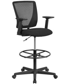 Flash Furniture Ergonomic Mid-Back Mesh Drafting Chair with Fabric Seat, Adjustable Foot Ring and Arms, Black 2