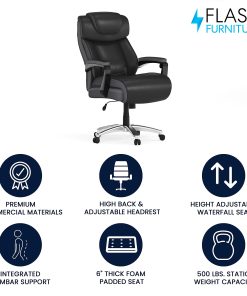 Flash Furniture Hercules Big & Tall Ergonomic LeatherSoft™ Faux Leather Office Chair With Height-Adjustable Headrest, Black/Gray 2