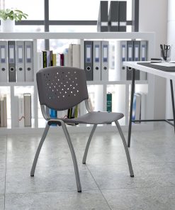 Flash Furniture HERCULES Series Plastic Stack Chair With Titanium Frame, Gray