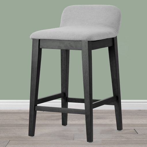 Glamour Home Atia Upholstered Fabric Counter-Height Stools With Backs, Beige/Black, Set Of 2 Stools