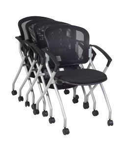 Regency Cadence Mesh Nesting Chairs With Arms, Silver/Black, Pack Of 4 Chairs