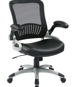 Office Star™ Work Smart™ Faux Leather/Mesh Mid-Back Chair, Black/Silver
