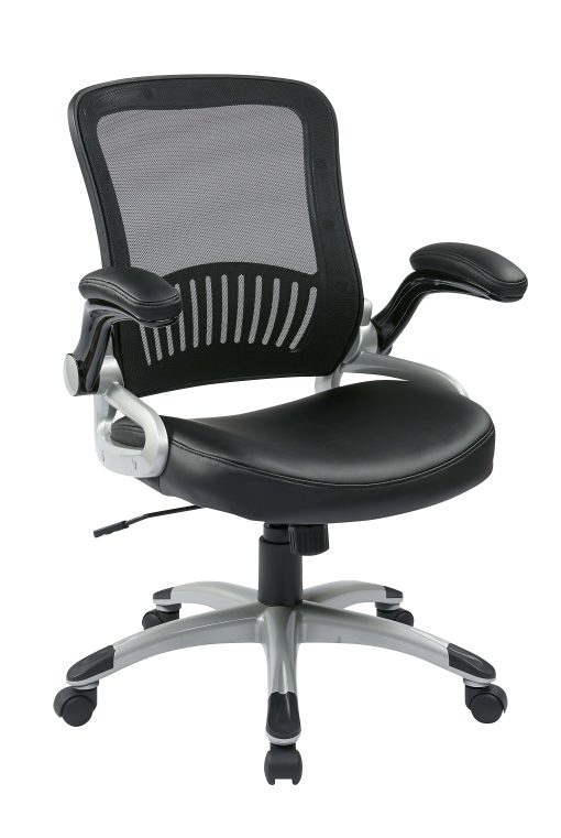 Office Star™ Work Smart™ Faux Leather/Mesh Mid-Back Chair, Black/Silver