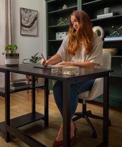 Martha Stewart Rayna Fabric Upholstered Mid-Back Office Task Chair, White/Oil-Rubbed Bronze 2
