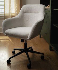 Martha Stewart Rayna Fabric Upholstered Mid-Back Office Task Chair, White/Oil-Rubbed Bronze