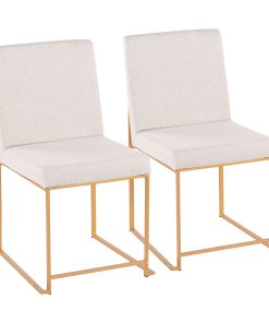LumiSource High-Back Fuji Dining Chairs, Beige/Gold, Set Of 2 Chairs